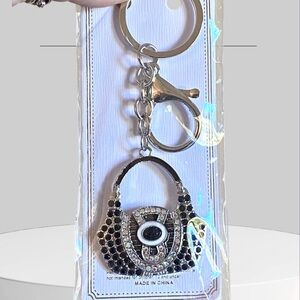 🎅🏻 SALE Silver and Black purse shaped Keychain or bag charm with crystals new